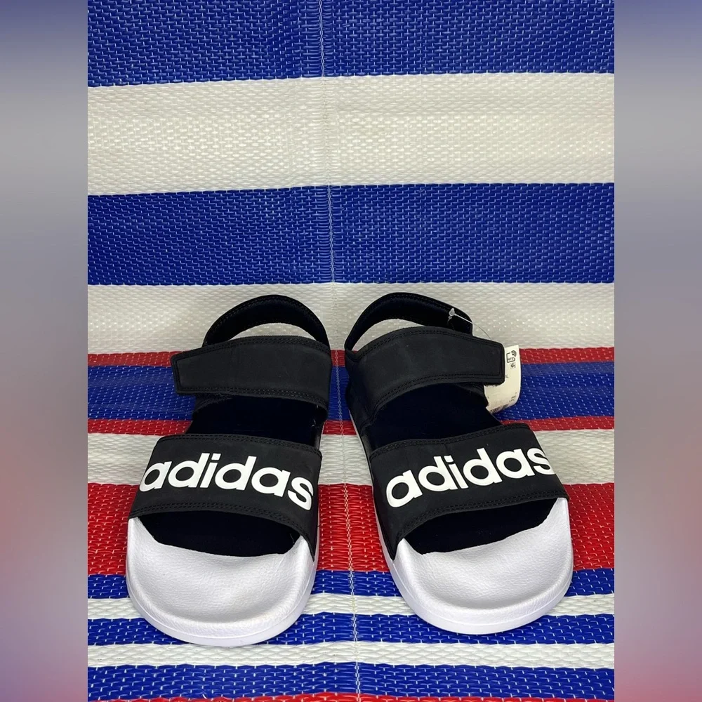 Women’s - Adidas Adilette Sandals Black/White Size 8 Summer Velcro Shoes NWT - Picture 4 of 14